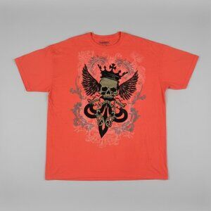 Avirex Skull Graphic Tee Orange Y2K Goth Shirt 2XL